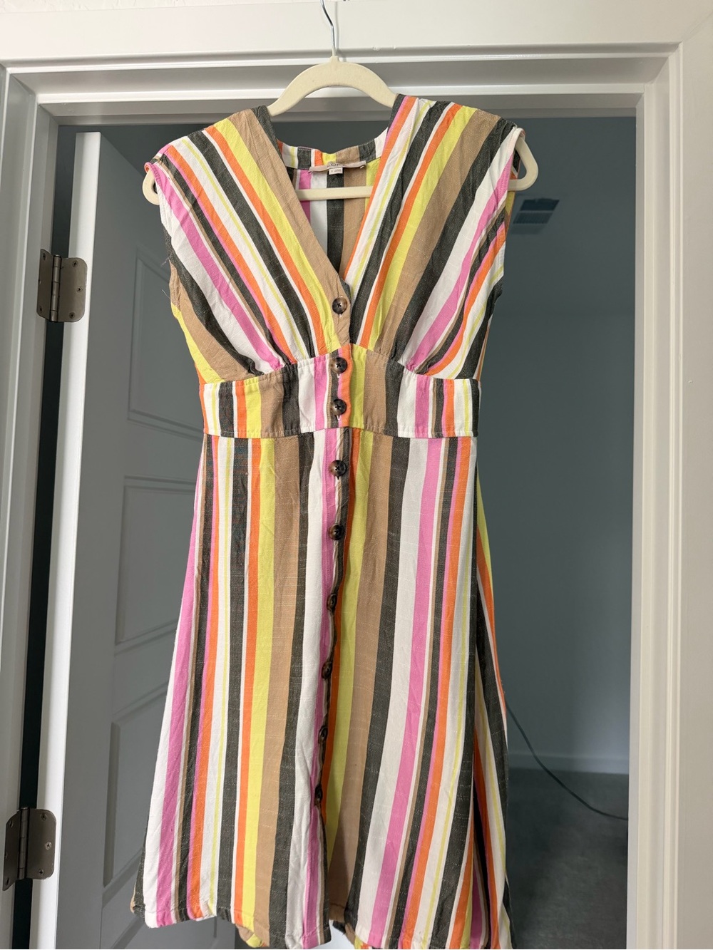 LOFT Striped Midi Dress in Pink, Yellow, Brown, White